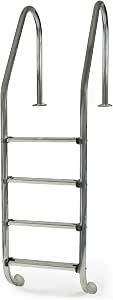 Gre 40272 - Escalera de Seguridad para Piscinas Enterradas - Acero Inoxidable, Peldaños Antideslizantes y Sistema de Protección Infantil