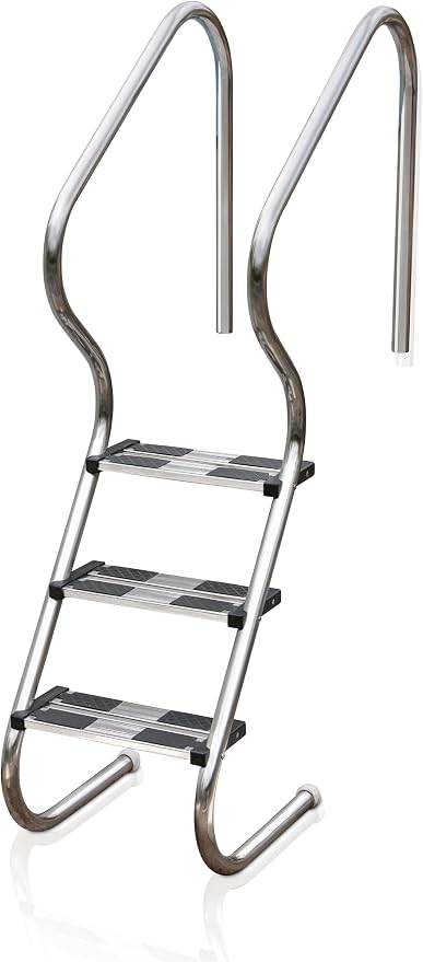 Gre EIE30 - Escalera de Seguridad para Piscinas Enterradas - Acero Inoxidable, Peldaños Antideslizantes y Sistema de Protección Infantil