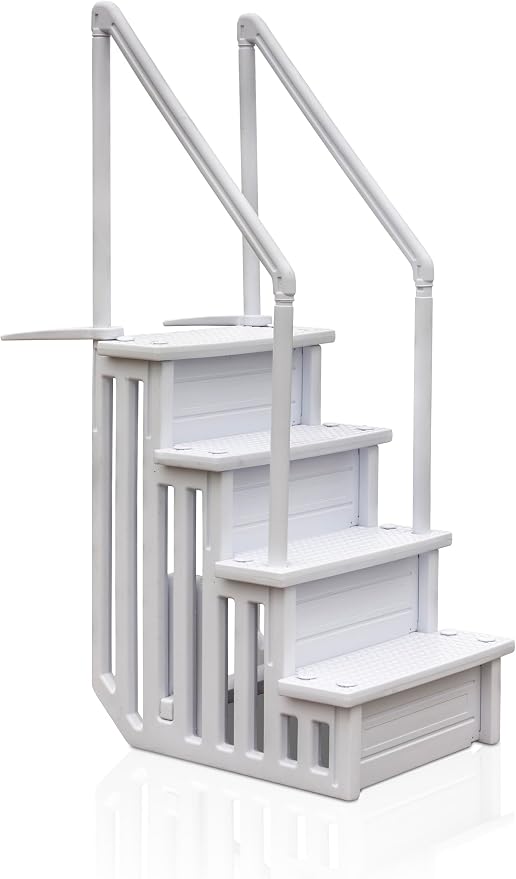 Gre EPE30 - Escalera Antideslizante para Piscina Enterrada, Escalera de Seguridad para Piscina de 4 Peldaños, Sintética, Color Blanco, 80 x 92 x 206 cm