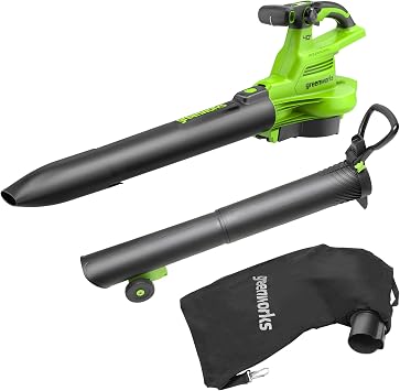 Greenworks 40V Soplador Aspirador de Hojas a Batería con Motor sin Escobillas,370 km/h, 14.17 m³/min, Bolsa Recogedora de 45L SIN Batería de y Cargador, Garantía de 3 Años GD40BVII