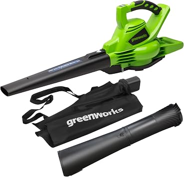 Greenworks GD40BV Soplador Aspirador de Hojas a Batería con Motor sin Escobillas, 280 km/h, 9,63 m³/min, Bolsa Recogedora de 45L SIN Batería de 40V y Cargador, Garantía de 3 Años