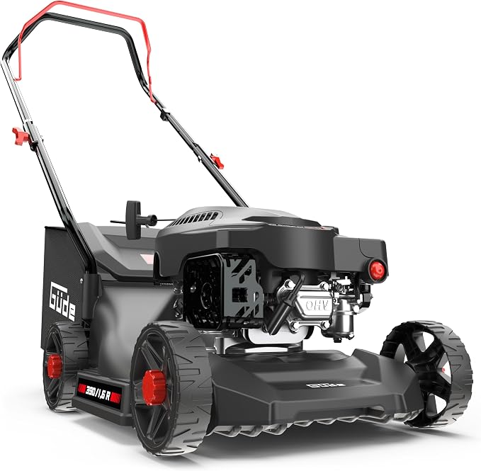 Güde Cortacésped Eco Wheeler 390 1,6 R (Motor de Gasolina de 4 Tiempos 1,6/2 (kW/PS), Ancho de Corte 390 mm, Dispositivo de Pesca de 35 L, Ajuste de Altura de Corte 30 – 66 mm, siega, recolección,