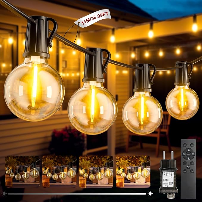 Guirnalda Luces Exterior, 11M/36Ft Guirnaldas de Luces Exterior con Enchufe