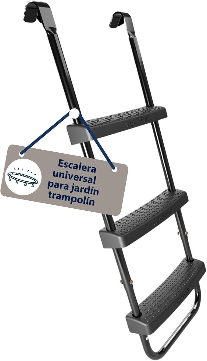 HUDORA Escalera Universal Antideslizante para Trampolines - Escalera Ajustable en Altura con Peldaños Anchos - Resistente a Rayos UV