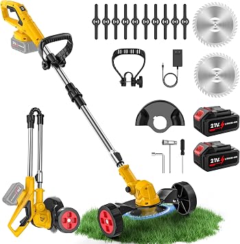 IERAKOR Desbrozadora Batería Plegable 21V, Cortabordes Batería 3 en 1