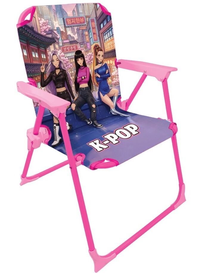 ILOTENGO IBERIA S.L. K-Pop Silla Plegable Infantil Rosa con Reposabrazos, Silla Portátil para Playa, Jardín, Camping y Piscina, Asiento Ligero con Diseño K-Pop para Niñas, Ideal Vacaciones y Exterior