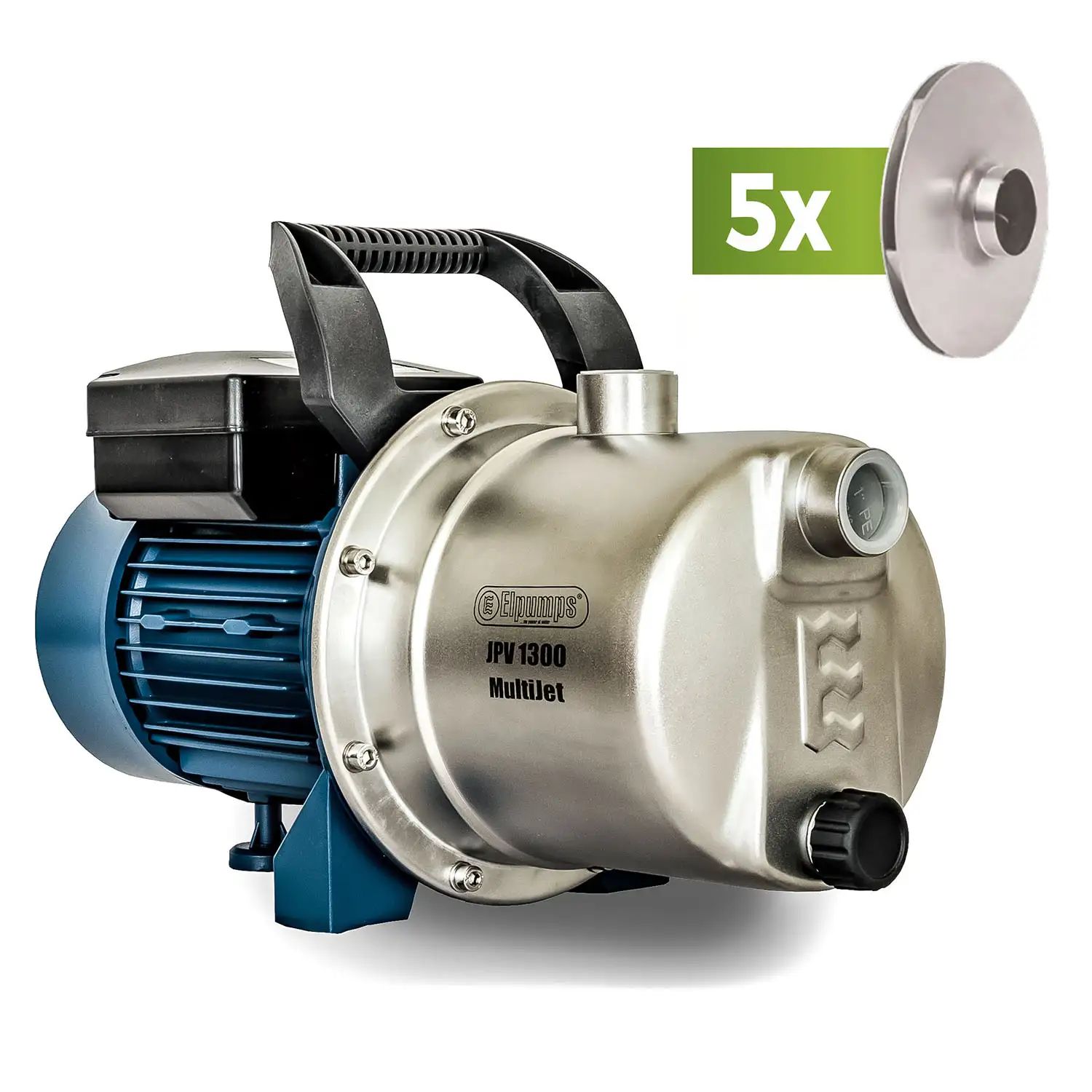JPV 1300 MultiJet Bomba de jardín, con 5 impulsores y carcasa de acero inoxidable, 1300 W, 6.000 l/h, 5,3 bar