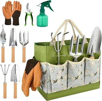 Juego de Herramientas para Jardín, Kit Jardineria Regalos para Mujeres y Hombres, Acero Inoxidable de Uso Pesado,con Tijeras de Podar y Bolsa de Almacenamiento