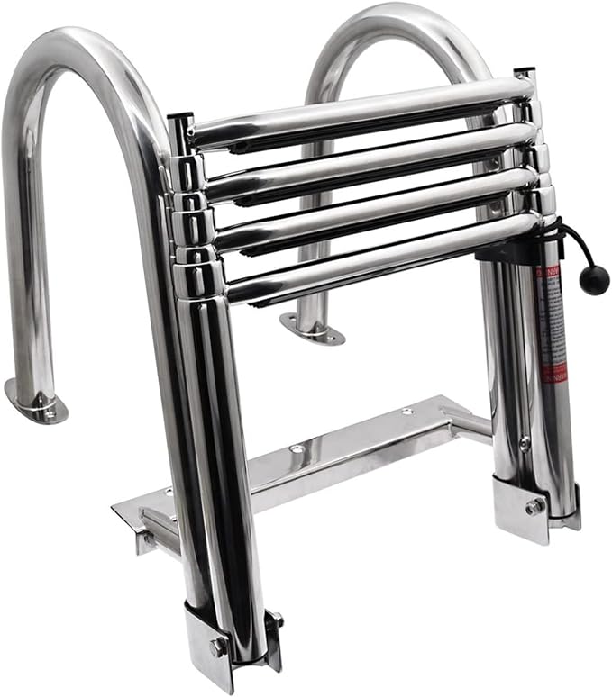 KAOLALI Escalera Piscina Escalera de Barco​ Plegable 4 Peldaños Acero Inoxidable con Entrada Trasera, Telescópica (Capacidad 200 kg)