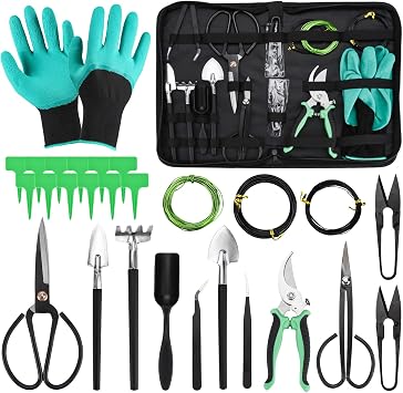 Kit Herramientas Jardinería 28 Piezas, Bonsai con Tijeras y Pala