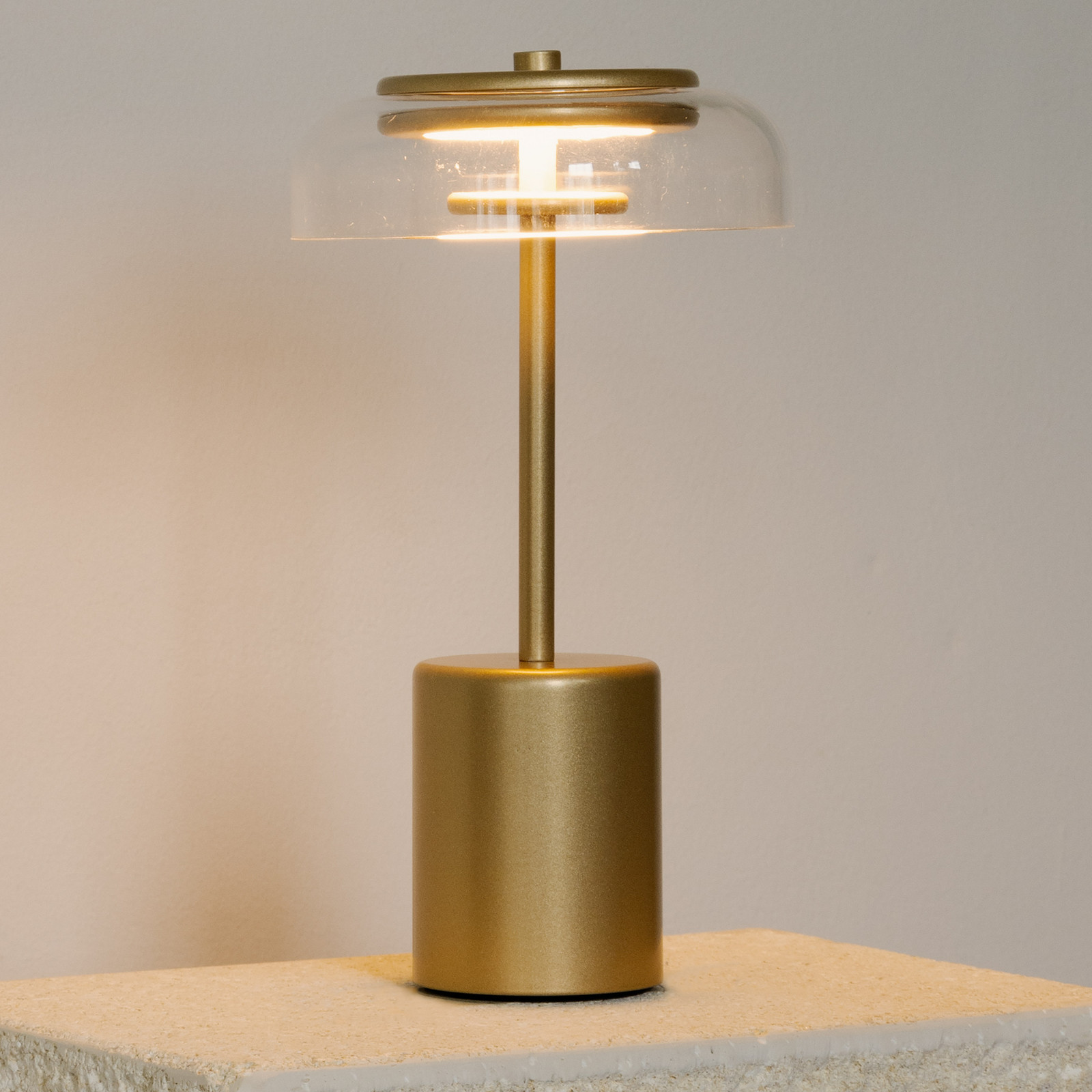 Lámpara de mesa portátil Blossi Mini Nordic Gold/Clear - Nuura Nuura Aps - Terraza - Escandinavo - Metal - Con pantalla