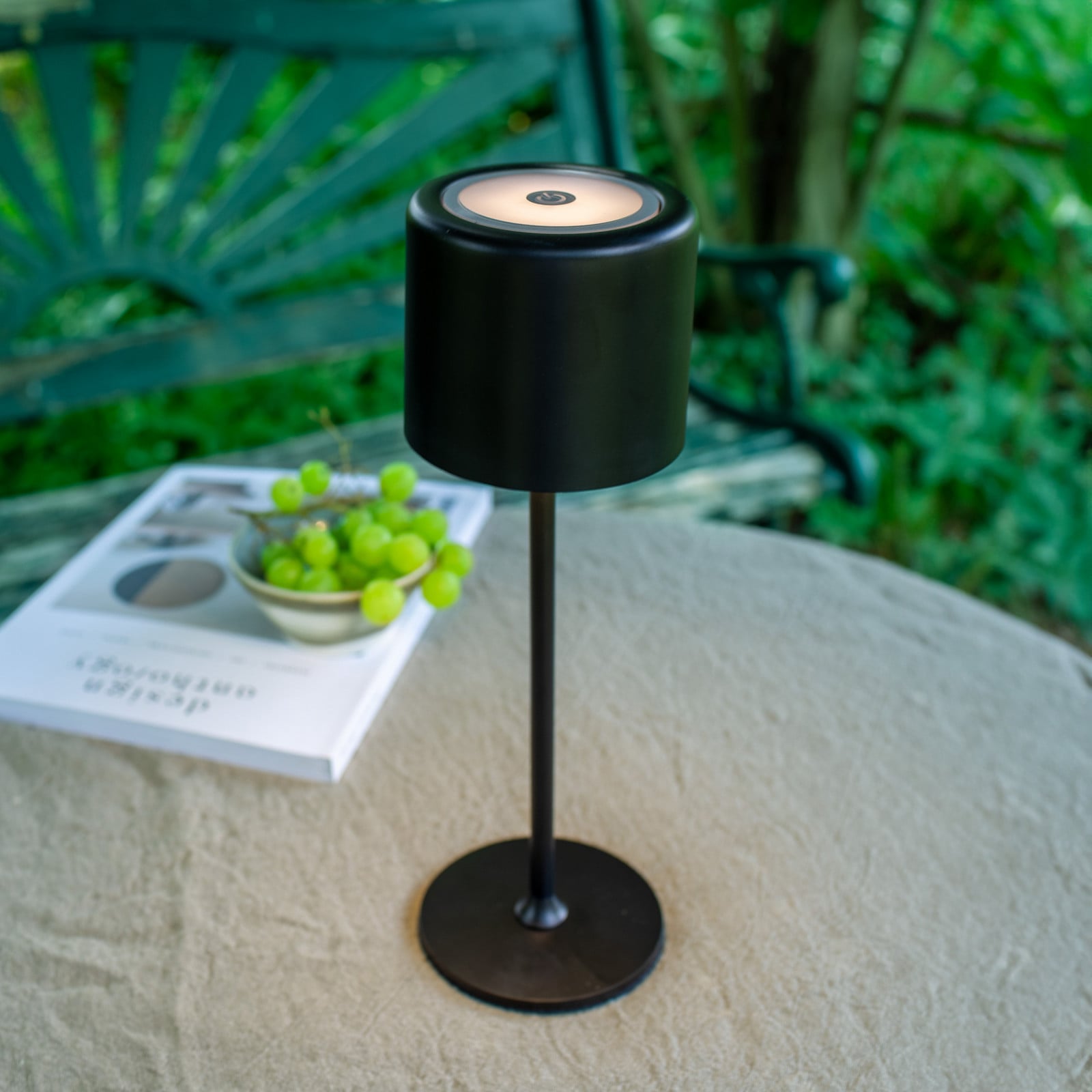 Lámpara de mesa portátil Filo IP44 negro mate - Markslöjd - Balcón - Moderno - Metal - Con pantalla
