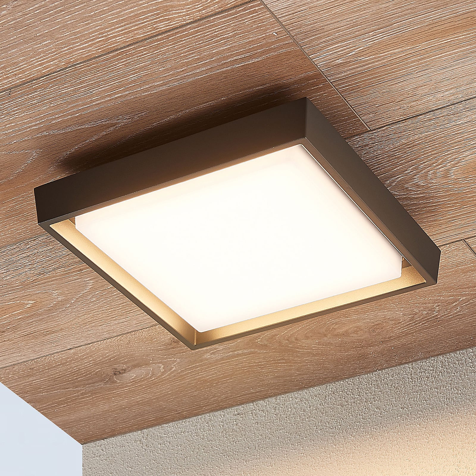 Lámpara LED de techo para exterior Birta, gris oscuro, 27 cm, IP54 - Lucande - Moderno - Metal - Angular