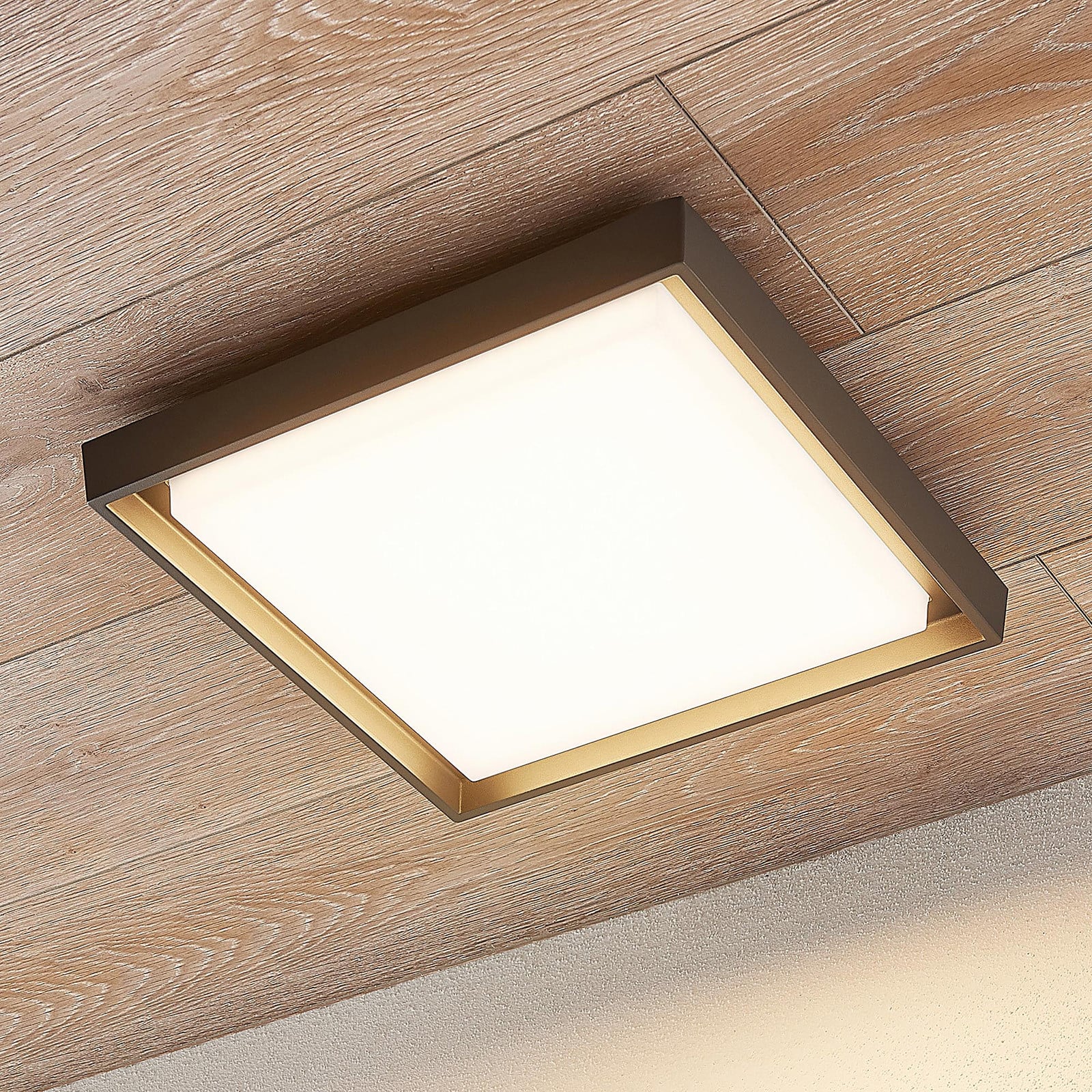 lámpara LED de techo para exterior Birta, gris oscuro, IP54, 34 cm - Lucande - Moderno - Metal - Angular
