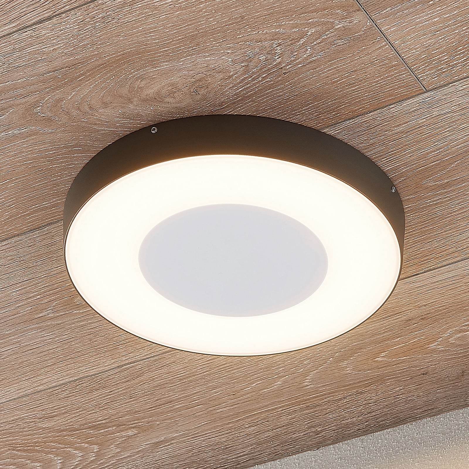 lámpara LED de techo para exterior Sora, redonda, sensor, IP54 - Lucande - Terraza - Moderno - Metal