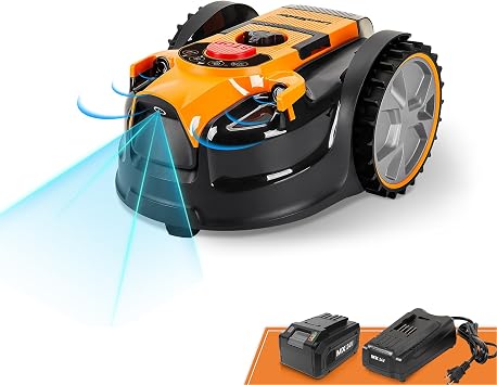 Lawnmaster OcuMow®16 Robots cortacéspedes eléctrico para Jardines de 150 m² Corte 20-60 mm,Pendiente de 35% con batería de Iones de Litio MX 24V 4.0Ah y Cargador rápido