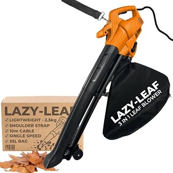Lazy-Leaf - Soplador de hojas y aspiradora - Potente colector de hojas con cable para jardines claros, patios, canalones, entradas y más - Cable ligero de 10 m con correa para el hombro, bolsa con