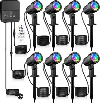 LINKE Foco LED Exterior Jardin RGBW 8 en 1 Luces de Paisaje Control Remoto
