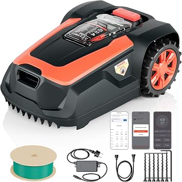 M1 Robot Cortacésped con Cable Perimetral hasta 1400 m², Cortacésped Robot Automático, Altura de Corte 25–65 mm, Pendientes hasta 47%, Ancho de Corte 22 cm, Control por App y Bluetooth
