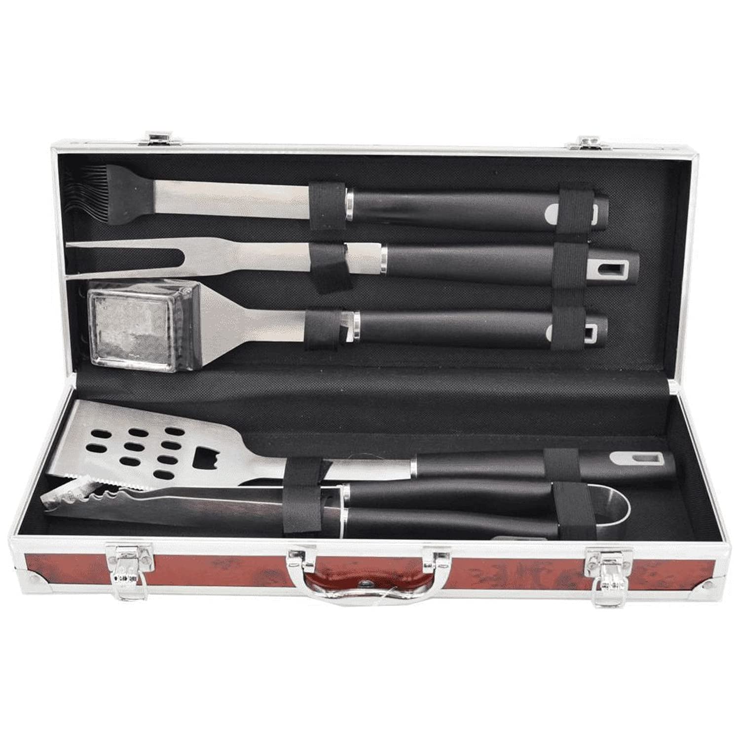Master Grill MG114 Accesorios para Barbacoa Juego de Utensilios para Parrilla, 5 Piezas en Estuche, Pinzas, Tenedor para Parrilla, Pincel, Espátula, Cepillo para Parrilla BBQ