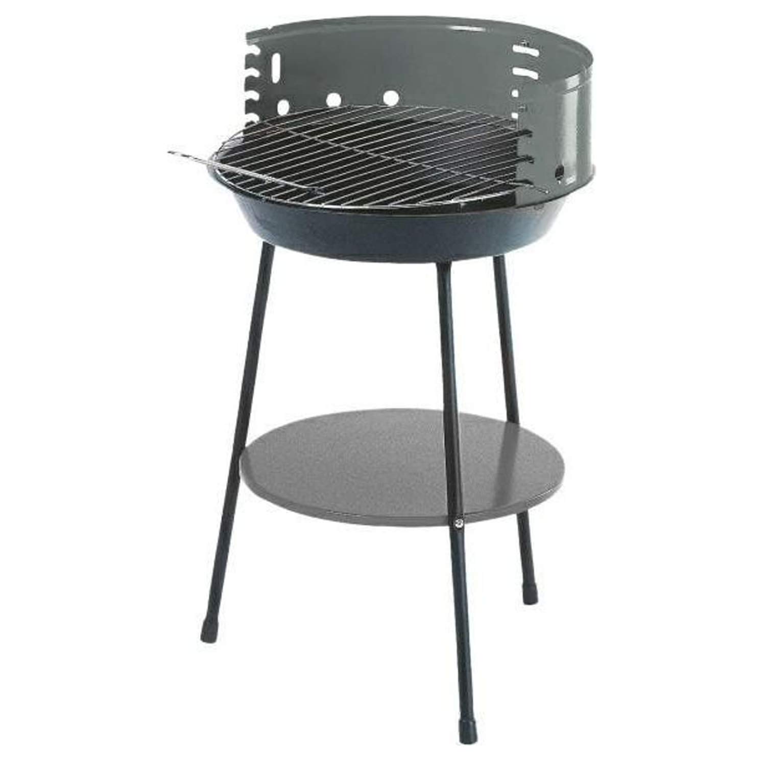 Master Grill MG915 Barbacoa Parrilla Redonda de Carbón con Estante Inferior Diámetro 35 cm Alto 54 cm Acero Cromado