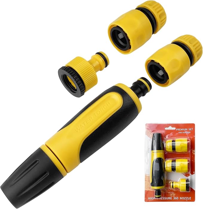 MeoZynxadril Pistola de Riego, Pistola Manguera Alta Presión, Ajustable Pistola de Agua, Empalmes Mangueras, Conectores de Manguera Adaptador, para Regar Césped, Lavar Coches, Baño para Mascotas