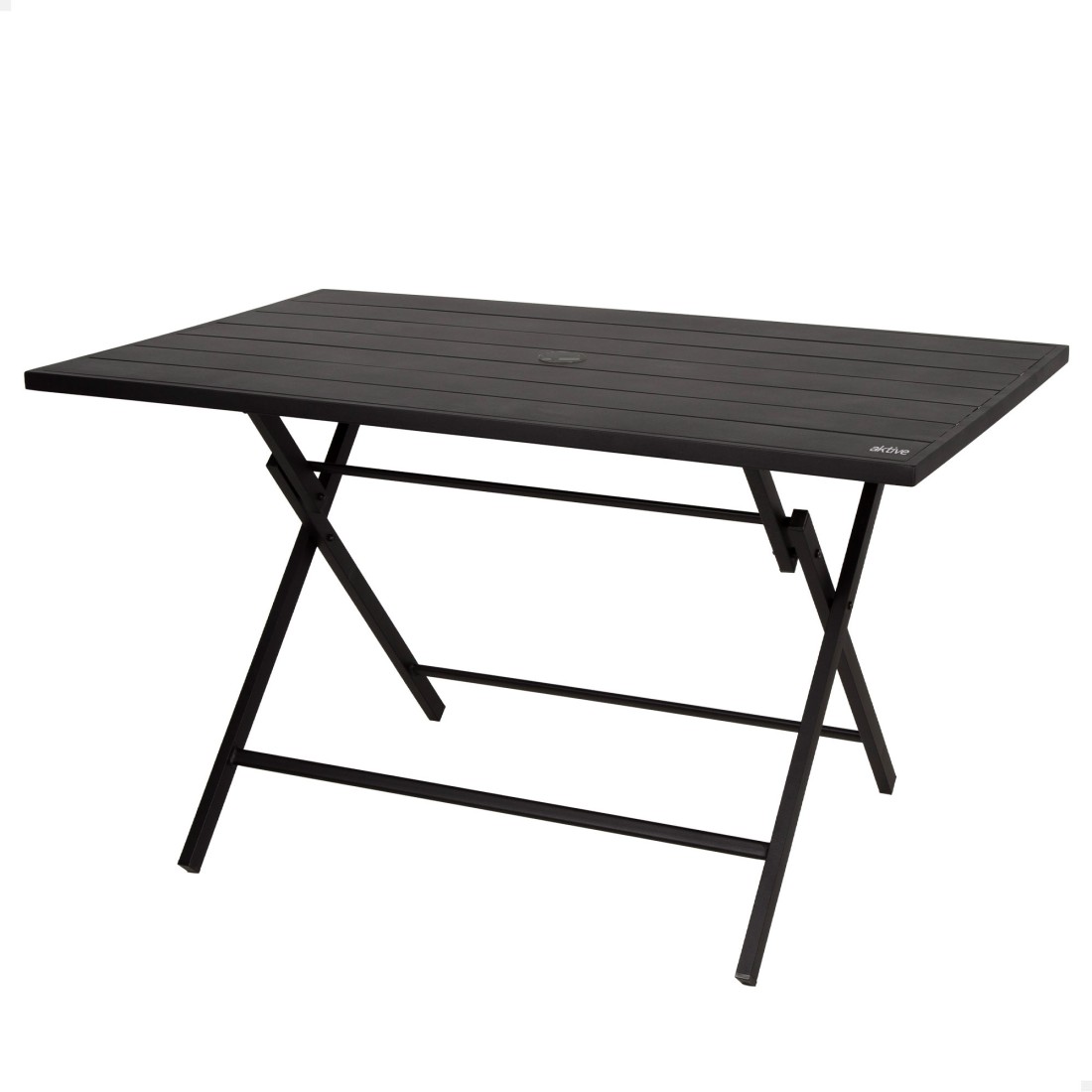 Mesa plegable jardín con agujero para sombrilla 120x75x70 cm negro