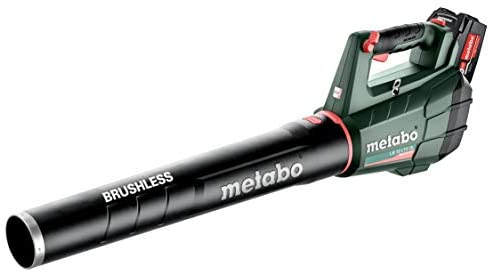 Metabo Soplador de hojas LB 18 LTX BL (con 2 baterías de 5,2 Ah / 18 V, elimina hojas y suciedad, velocidad del aire de 150 km/h, con gancho para colgar, herramientas de jardín), color azul