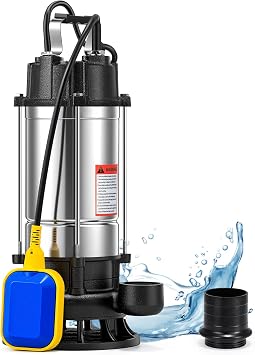 Moongiantgo Bomba Sumergible Para Aguas Residuales 550w, Caudal 10m³/H, Cabeza 12m, Salida 40mm, Interruptor Flotante, Acero Inoxidable Para Obras, Jardines Y Eliminación De Aguas Residuales (550w)