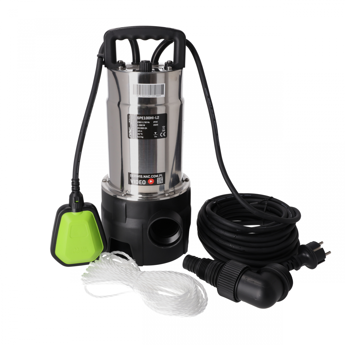 Nac SPE100HI-L2, Bomba de agua sucia 1000W, eficiente para drenaje de aguas residuales y sucias en proyectos de construcción y jardinería.