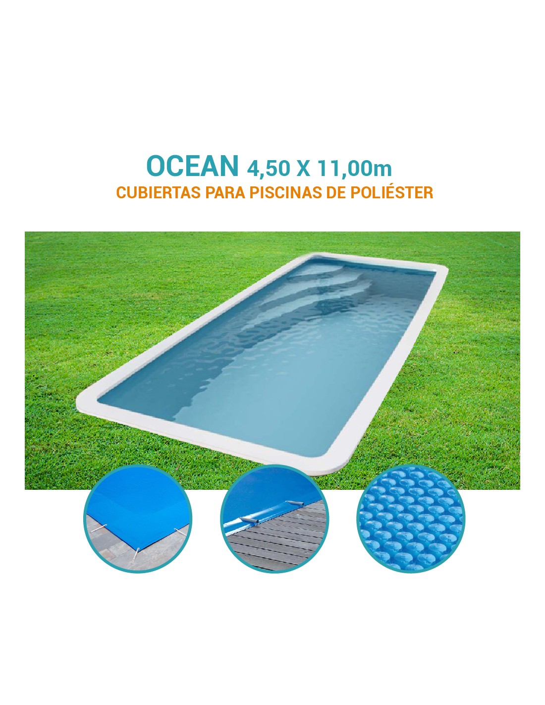 Ocean 11| 4,50 x 11m | Cubiertas piscina de poliéster Prodofibra