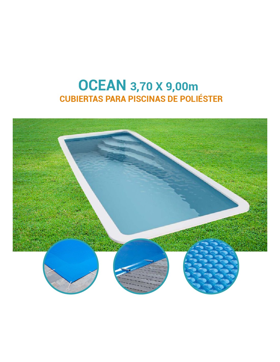 Ocean | 3,70 x 9m | Cubiertas piscina de poliéster Prodofibra