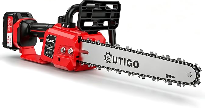 OUTIGO Motosierra Bateria, Motosierra Eléctrica 12 Pulgadas, 2 * 4500mah Batería, Motosierra 1 Cadena a+ 1 Barras de guía, Motosierra eléctrica inalámbrica 1000w