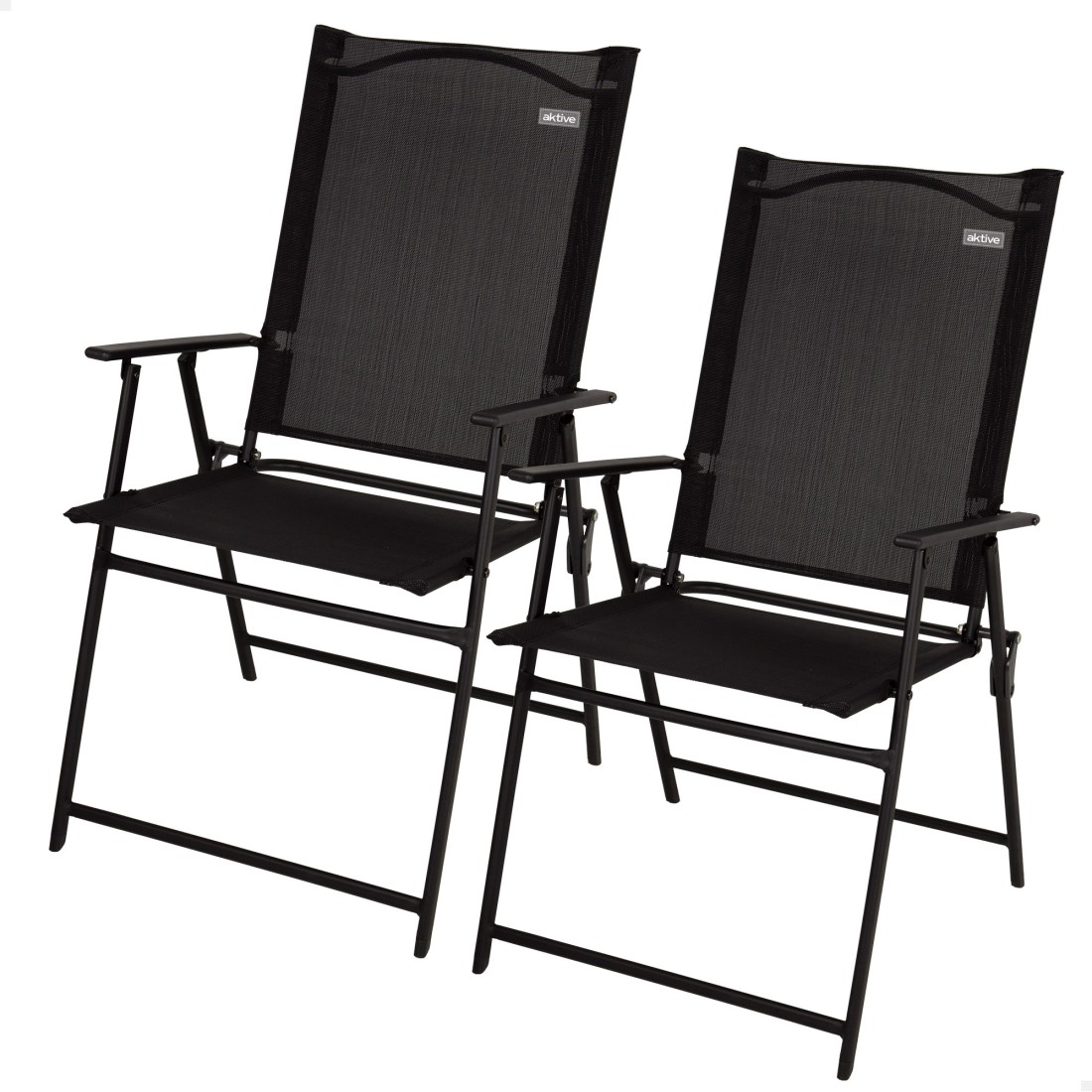Pack 2 sillas plegables jardín slim 47x64x95 cm negro con reposabrazos