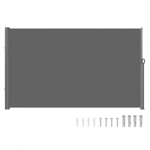 VEVOR Toldo Solar Retráctil Pantalla de Alta Privacidad 180X300cm, Toldo Lateral de Aluminio Separador Retráctil Terraza, para Patio Jardín Gris