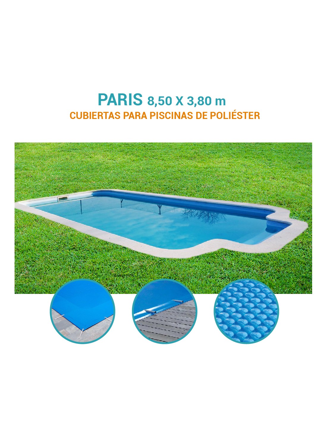 Paris | 8,50 x 3,80m | Cubiertas piscina de poliéster Europa