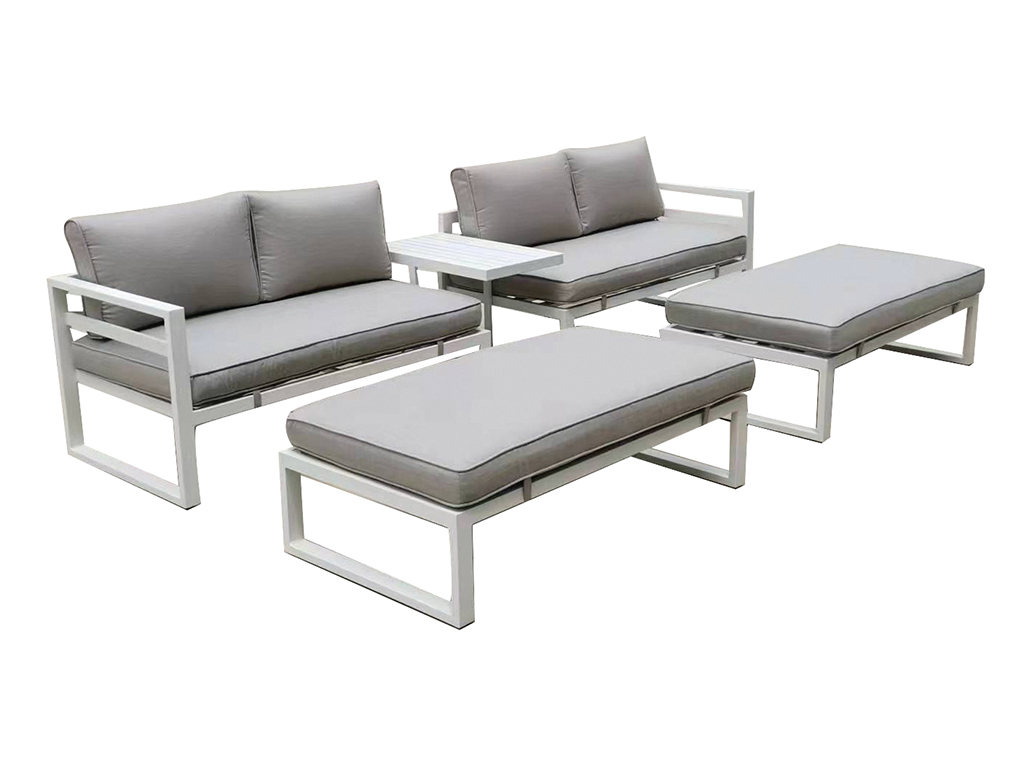 Perel Conjunto de jardín Aluminio Gris, Mueble Exterior 8 Personas con Cojines y Mesa Auxiliar, Almacenamiento Compacto 125 x 68 cm, Resistente a la Intemperie para balcón terraza jardín