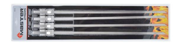 Pinchos para brochetas 43 cm, Master Grill, set de 4 unidades, acero inoxidable, resistente al calor, ideal para parrilladas y barbacoas