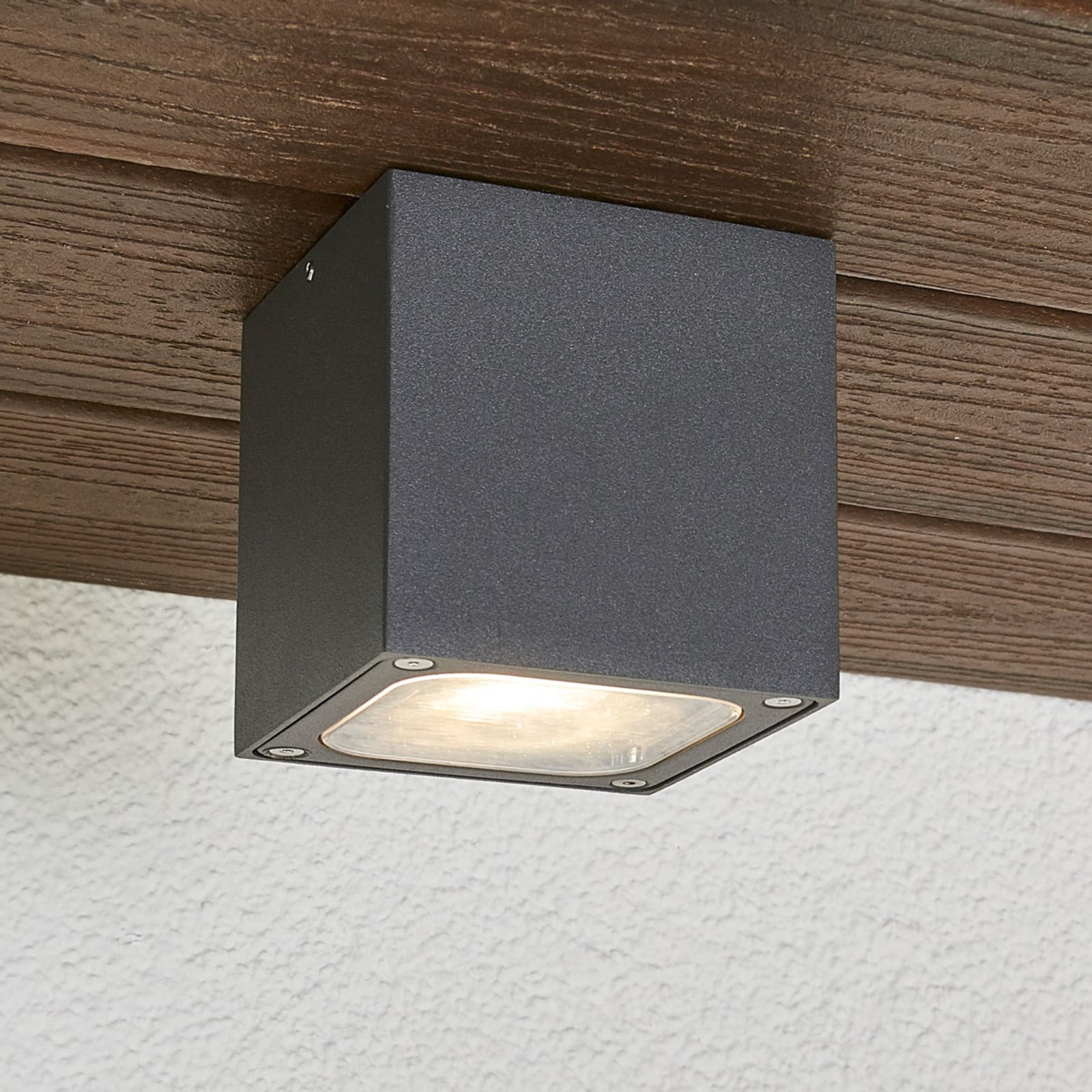 Plafón LED para exterior Tanea 10x10 gris oscuro - Lucande - Moderno - Metal - Angular