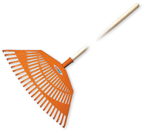 Rastrillo Bradas KT-CX23H, herramienta de jardinería para hojas, con 23 dientes plásticos, mango incluido, resistente, ligero y ergonómico, color negro y naranja