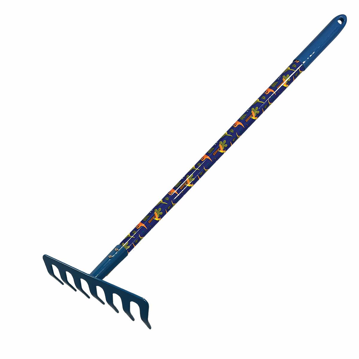 Rastrillo metálico Greenmill, mango de madera/pvc, 64cm, herramienta de jardinería, ideal para la limpieza y mantenimiento de suelos y césped.