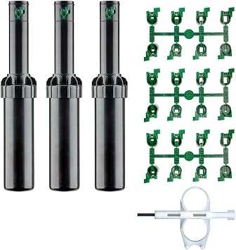 RIEGOPRO Pack 3 Aspersor SRM-04 Hunter. Alcance de 4 a 10,7 Metros. Conexión Rosca Hembra 1/2". Incluye Juego de Toberas y Llave de Ajuste