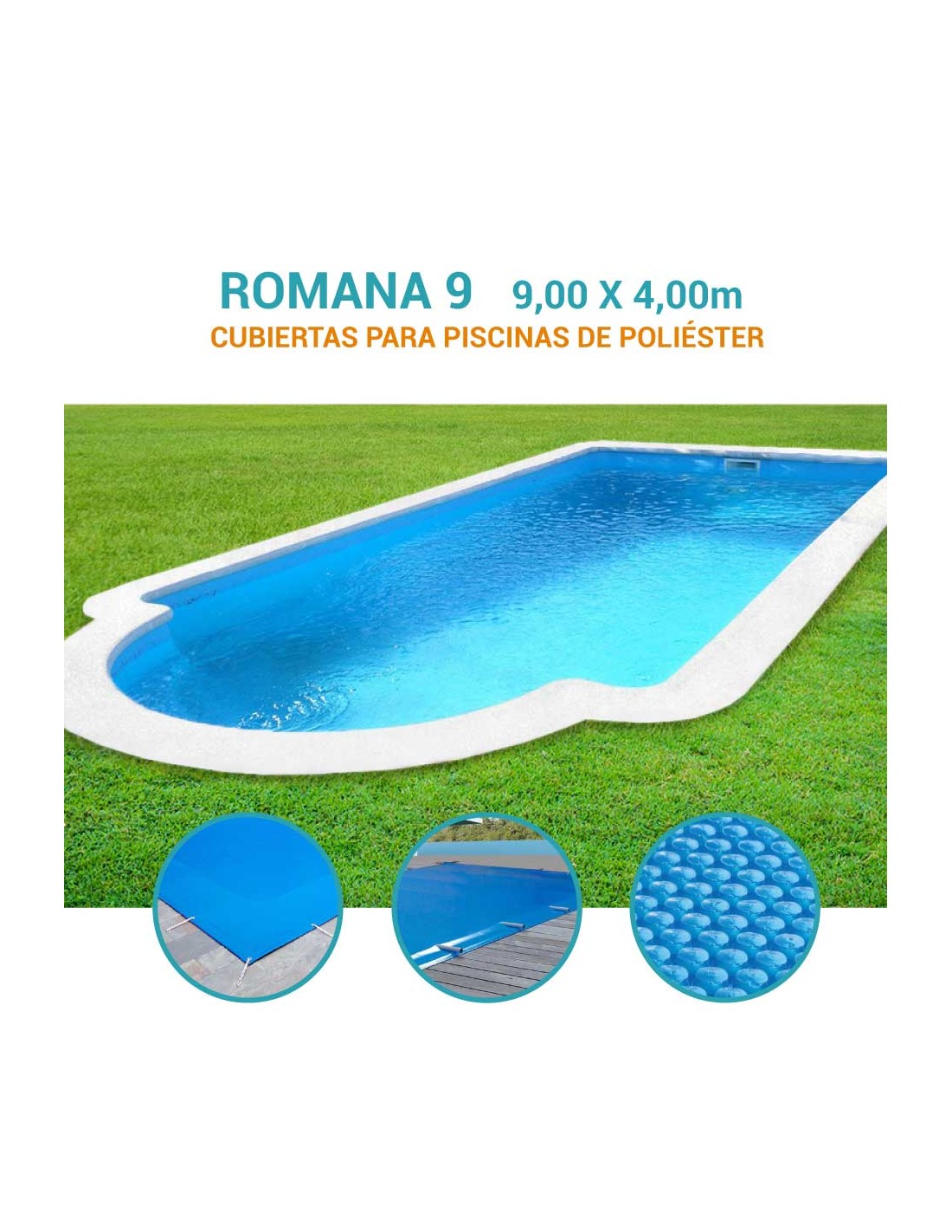 Romana 9 | 4 x 9m | Cubiertas piscina de poliéster Norgalicia