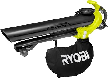 RYOBI - Soplador/Aspirador/Triturador Eléctrico 3-en-1 - Limpieza Hojas, Pasillos Exteriores, Terrazas, Céspedes Jardines Medianos y Grandes - 1 Bolsa Impermeable 45L - RBV3000CESV