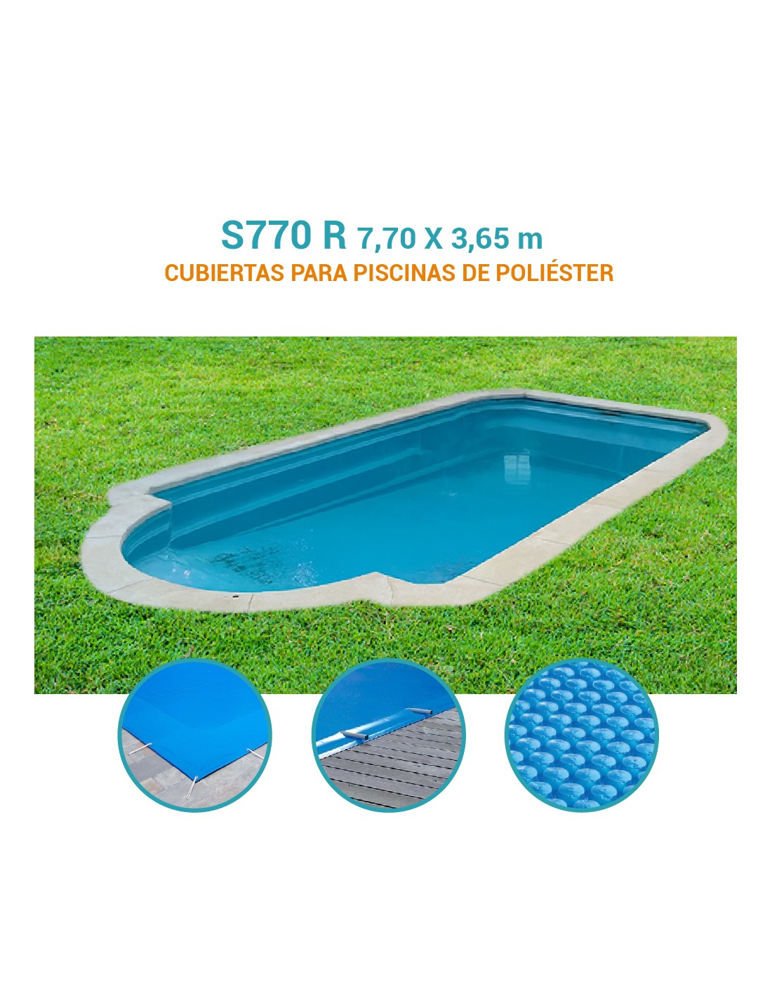 S770R | 7,70 x 3,65m | Cubiertas piscina de poliéster Europa