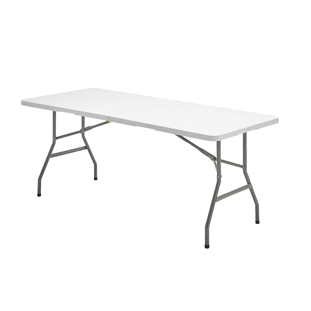 SATURNIA Mesa Plegable Rectangular HDPE Multifuncional, Portatil, Resistente,Multiusos 180x74x74 cm. Color Blanco