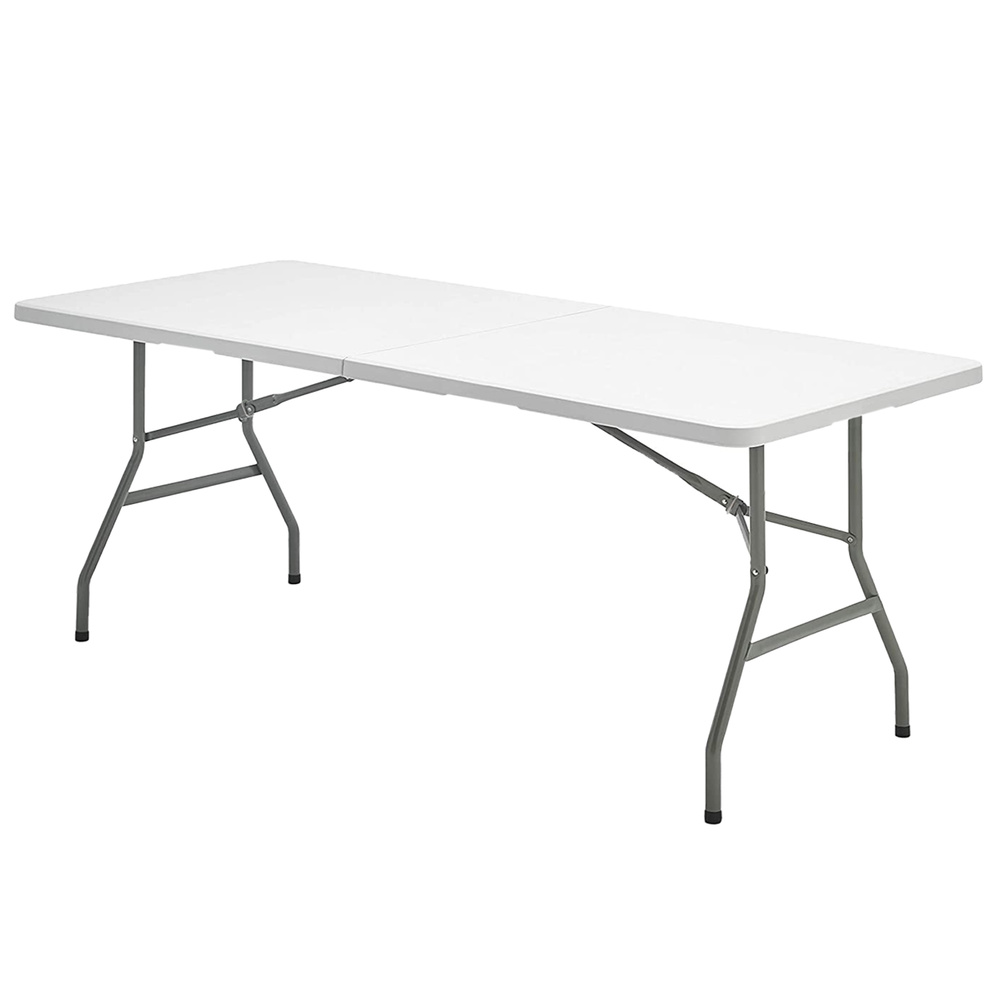 SATURNIA Mesa Plegable Rectangular HDPE Multifuncional, Portatil, Resistente,Multiusos 244x76x74 cm. Color Blanco