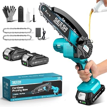 SEESII 6'' Mini Motosierra Bateria 2x2000mAh, 900W Sierra Eléctrica Bateria