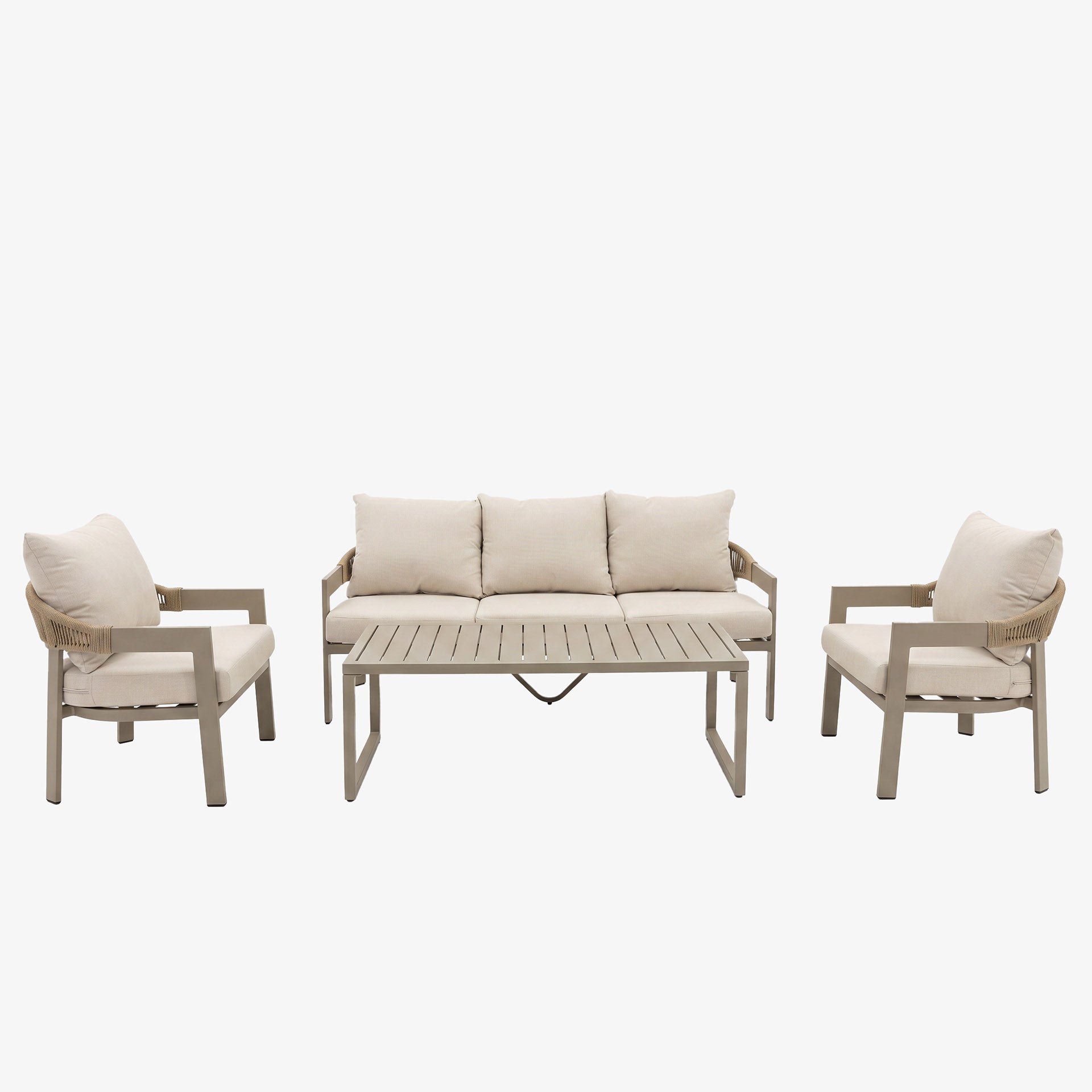Set de jardín de 4 piezas de aluminio y cuerda beige Portofino