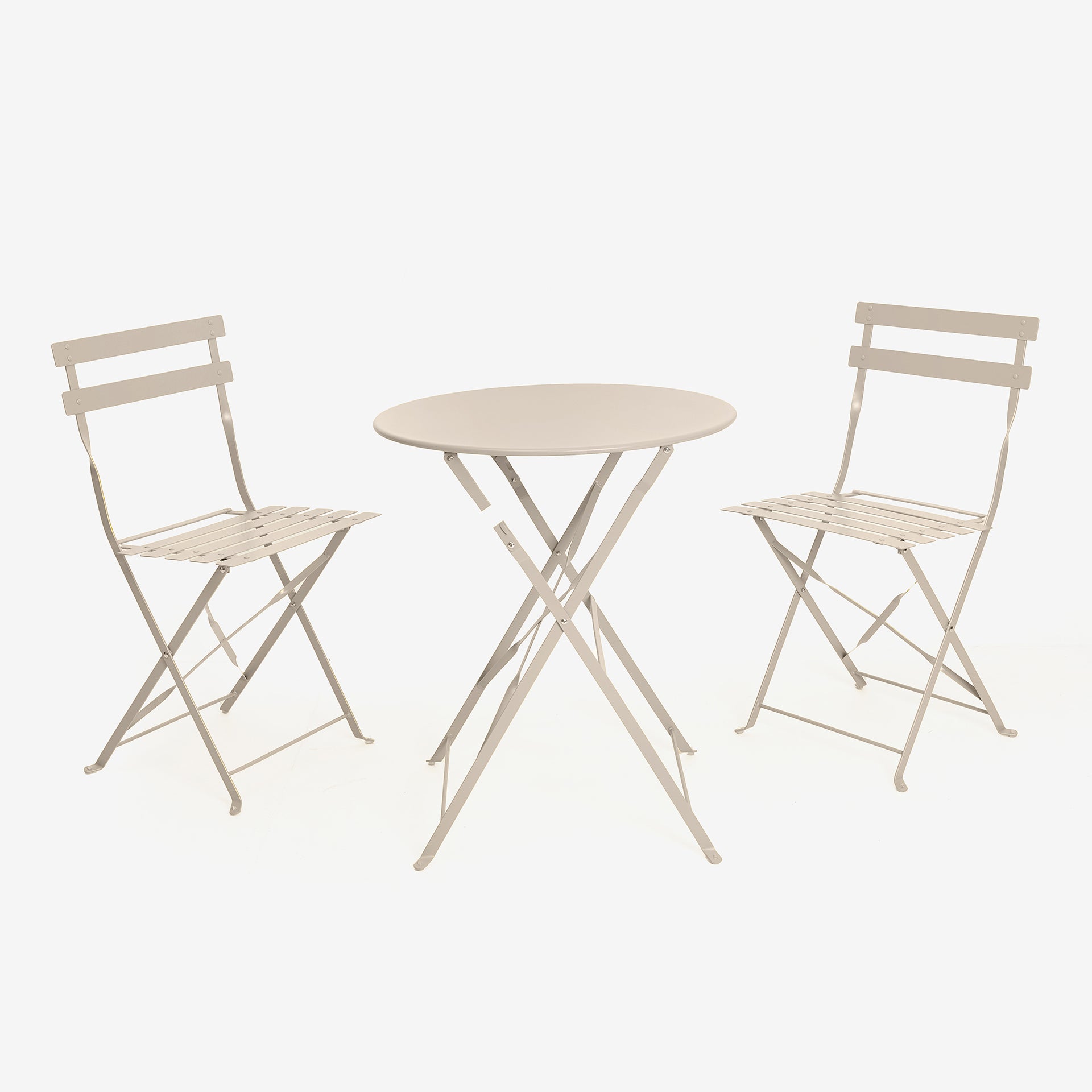 Set de jardín de mesa y 2 sillas de acero gris claro Bistro